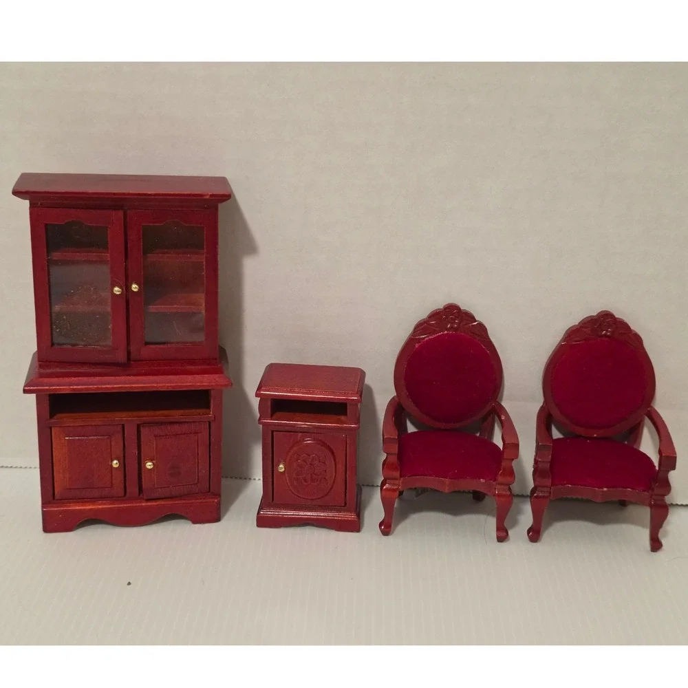 Melissa & Doug Dollhouse Furniture 4pc Red Wooden Victorian Fair Condition